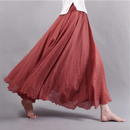 Iris - Boho Linnen Maxi Rok Dames met Wijde Zwaaiende Zoom en Elastische Taille