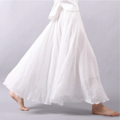 Iris - Boho Linnen Maxi Rok Dames met Wijde Zwaaiende Zoom en Elastische Taille