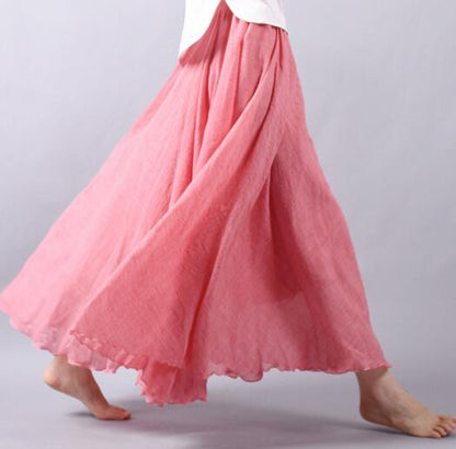 Iris - Boho Linnen Maxi Rok Dames met Wijde Zwaaiende Zoom en Elastische Taille