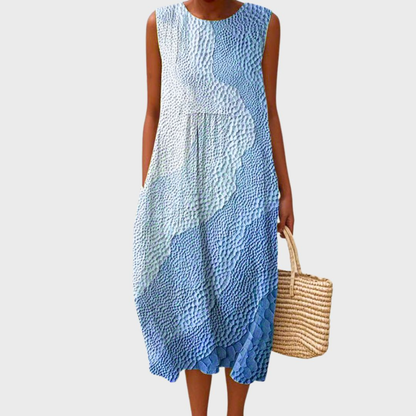 Iris - Boho Linnen Midi Jurk Dames met Zakken en Ronde Hals