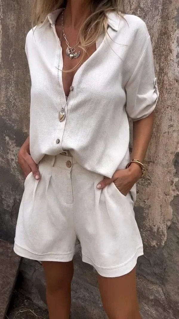 Iris - Casual Linnen Blouse Dames met Klassieke Kraag en Oprolbare Mouwen