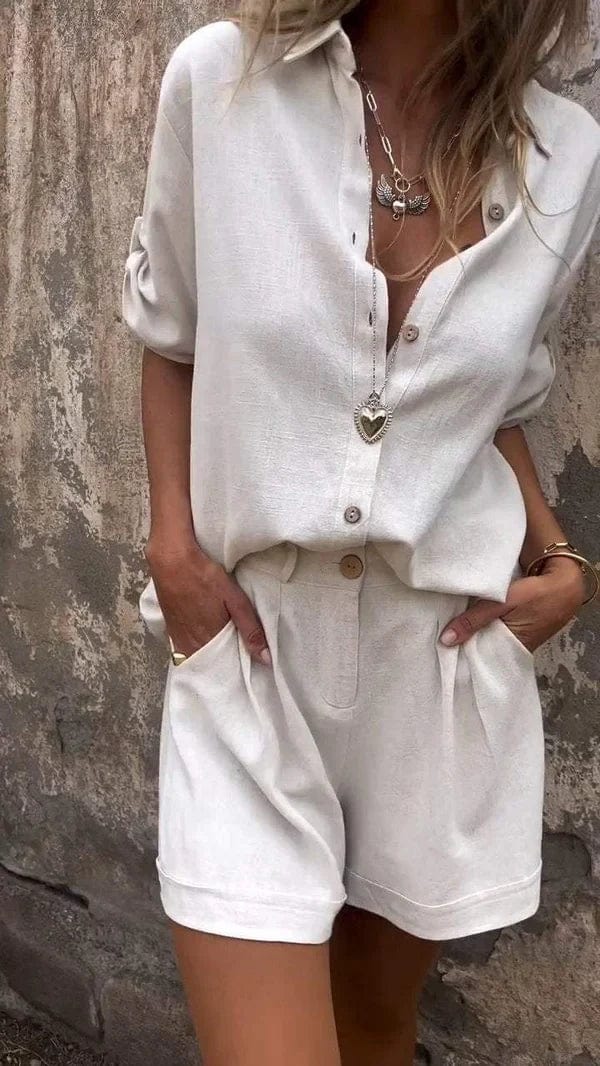 Iris - Casual Linnen Blouse Dames met Klassieke Kraag en Oprolbare Mouwen
