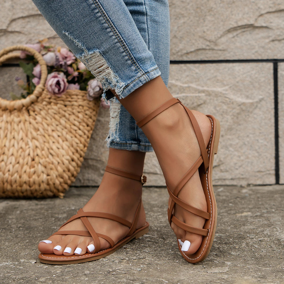 Iris - Casual Orthopedische Sandalen Dames met Slanke Gekruiste Bandjes en Enkelsluiting