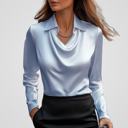Iris - Dames Blouse Zijde Stijl met Longsleeve en Klassieke Kraag