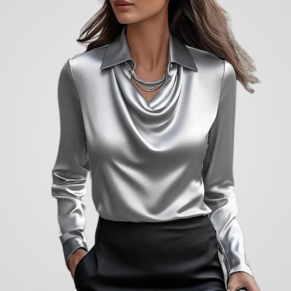 Iris - Dames Blouse Zijde Stijl met Longsleeve en Klassieke Kraag