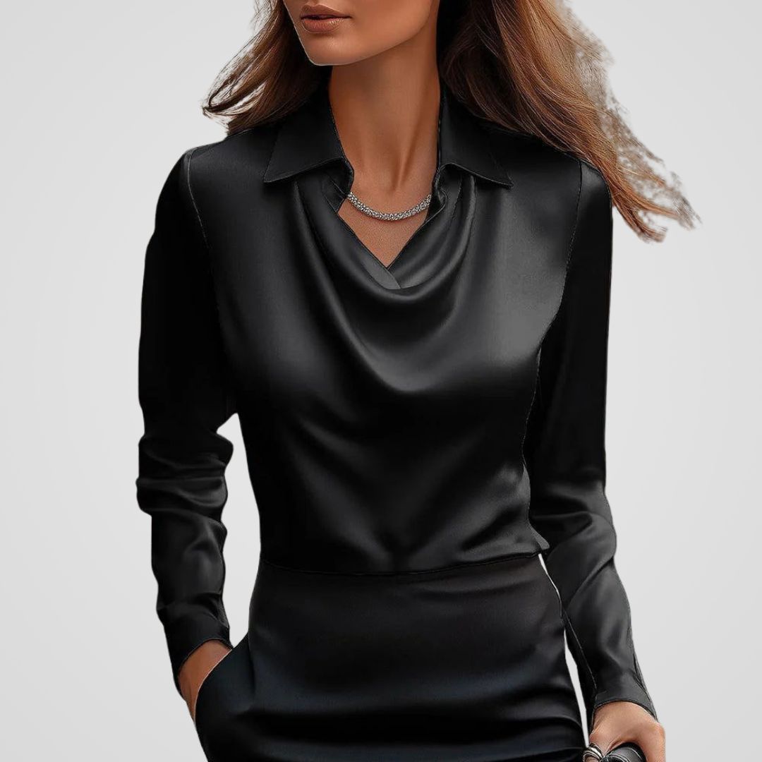 Iris - Dames Blouse Zijde Stijl met Longsleeve en Klassieke Kraag