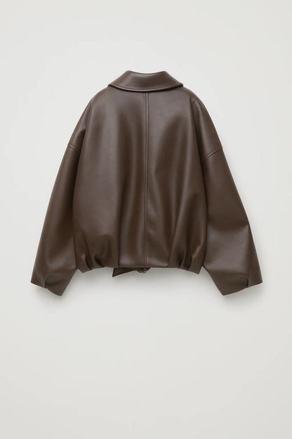 Iris - Dames Oversized Jas Leren Stijl voor de Herfst met Ritssluiting en Kraag
