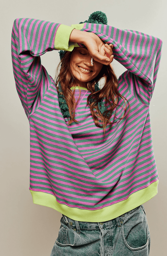 Iris - Dames Oversized Longsleeve Comfort Top met Contrasterende Zoom