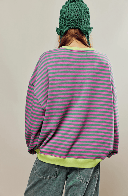 Iris - Dames Oversized Longsleeve Comfort Top met Contrasterende Zoom