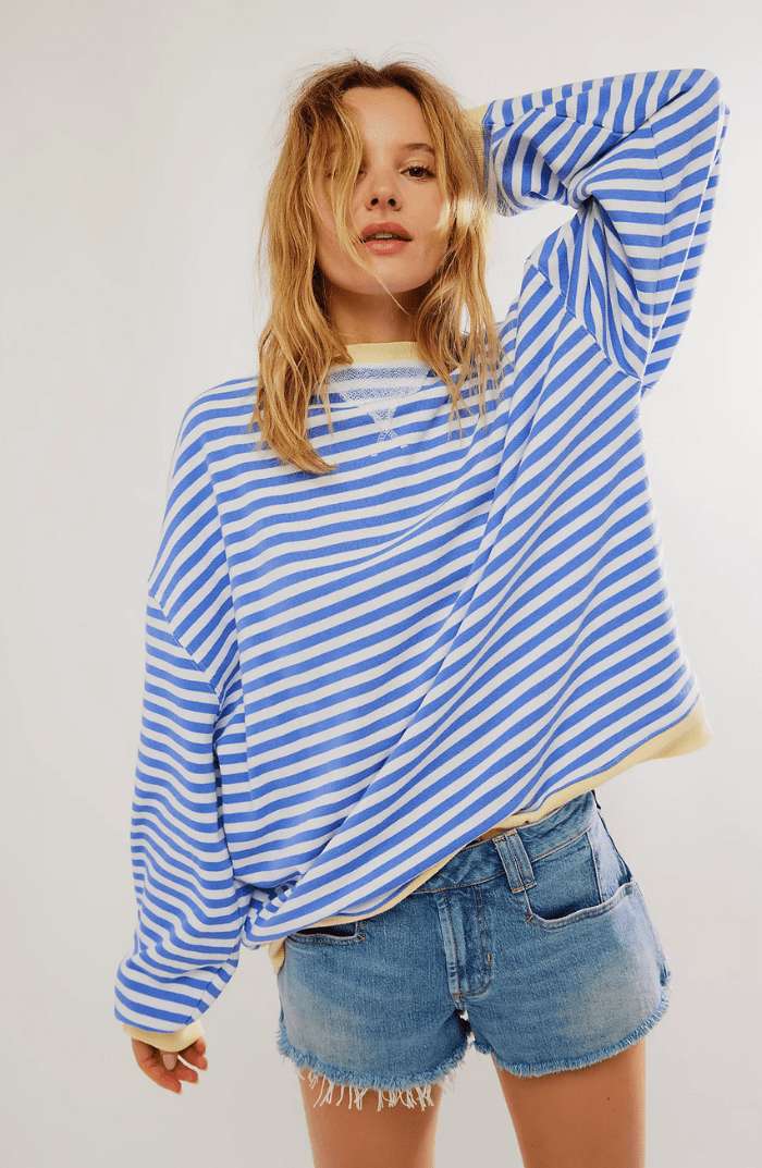 Iris - Dames Oversized Longsleeve Comfort Top met Contrasterende Zoom