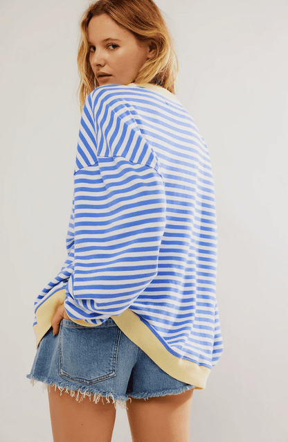 Iris - Dames Oversized Longsleeve Comfort Top met Contrasterende Zoom