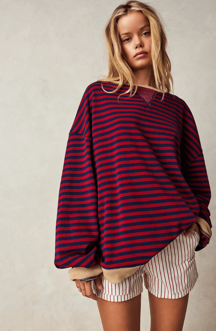 Iris - Dames Oversized Longsleeve Comfort Top met Contrasterende Zoom