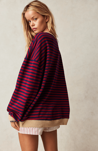 Iris - Dames Oversized Longsleeve Comfort Top met Contrasterende Zoom