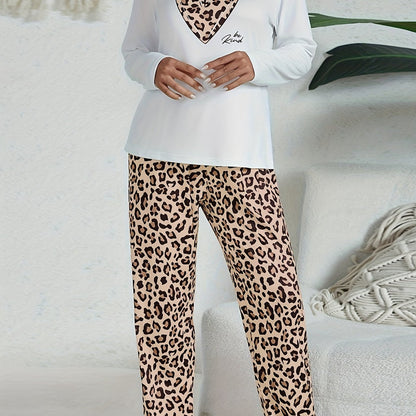 Iris - Dames Pyjama Set Comfortabel met Luipaardprint en Lange Mouwen