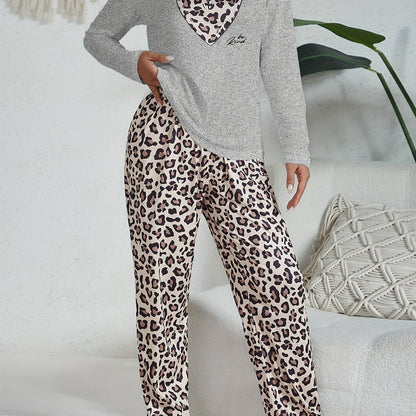 Iris - Dames Pyjama Set Comfortabel met Luipaardprint en Lange Mouwen