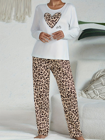 Iris - Dames Pyjama Set Comfortabel met Luipaardprint en Lange Mouwen