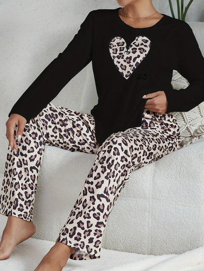 Iris - Dames Pyjama Set Comfortabel met Luipaardprint en Lange Mouwen