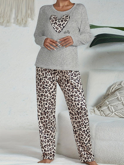 Iris - Dames Pyjama Set Comfortabel met Luipaardprint en Lange Mouwen