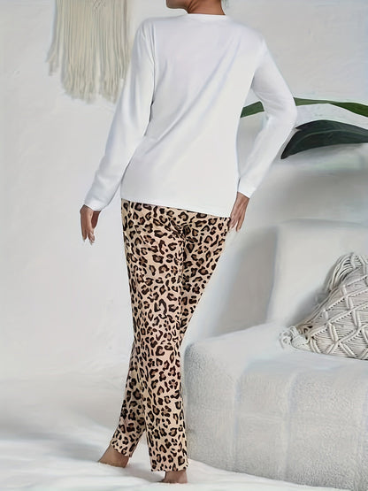 Iris - Dames Pyjama Set Comfortabel met Luipaardprint en Lange Mouwen