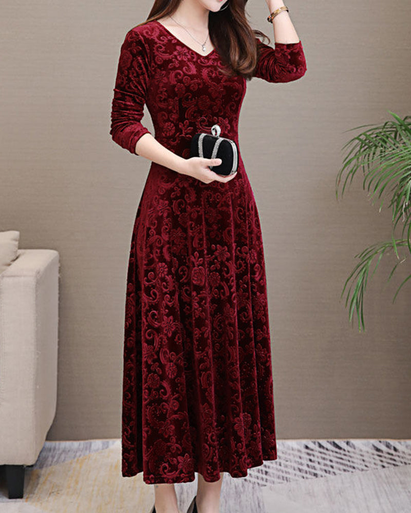 Iris - Elegante Bruiloft Gastenjurk Dames met V-hals en Jacquard Patroon