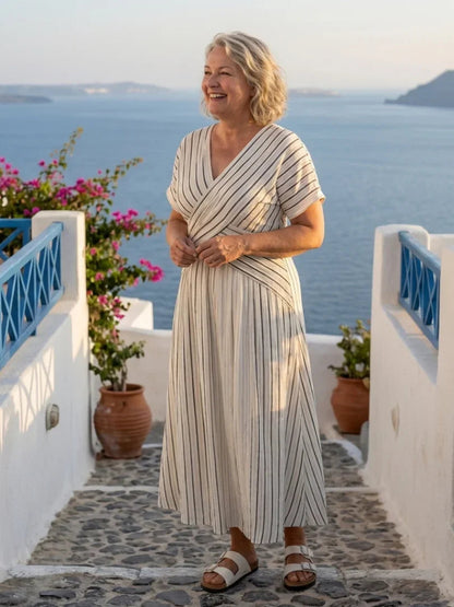 Iris - Elegante Zomerjurk Dames met V-hals en Geplooide Taille voor Vakantie