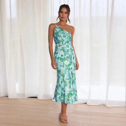 Iris - Feestelijke Bruiloft Gastenjurk Dames met One-Shoulder en Bloemenprint