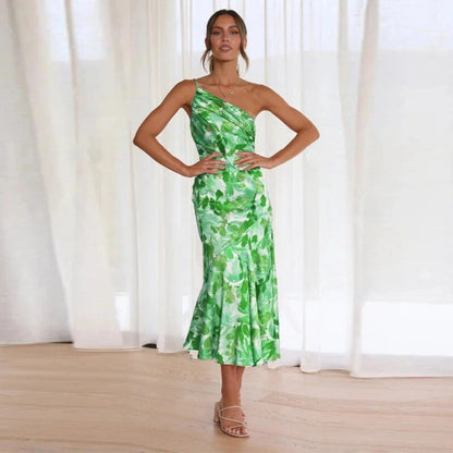 Iris - Feestelijke Bruiloft Gastenjurk Dames met One-Shoulder en Bloemenprint