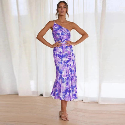 Iris - Feestelijke Bruiloft Gastenjurk Dames met One-Shoulder en Bloemenprint