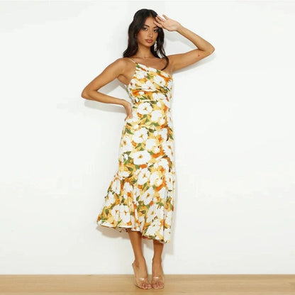 Iris - Feestelijke Bruiloft Gastenjurk Dames met One-Shoulder en Bloemenprint