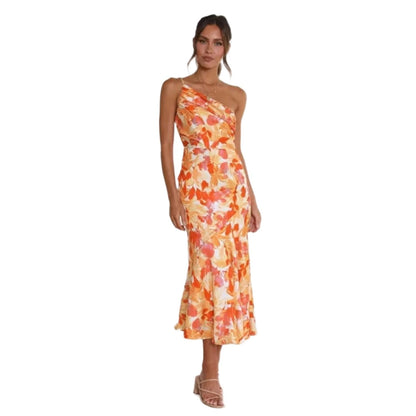 Iris - Feestelijke Bruiloft Gastenjurk Dames met One-Shoulder en Bloemenprint