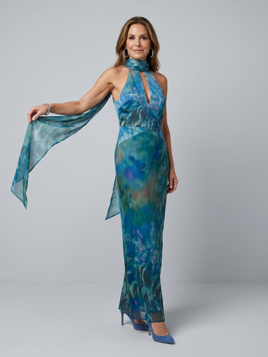 Iris - Feestelijke Maxi Jurk Dames met Halterhals en Print