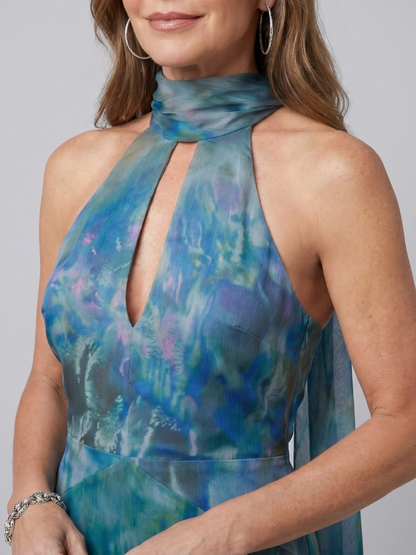 Iris - Feestelijke Maxi Jurk Dames met Halterhals en Print