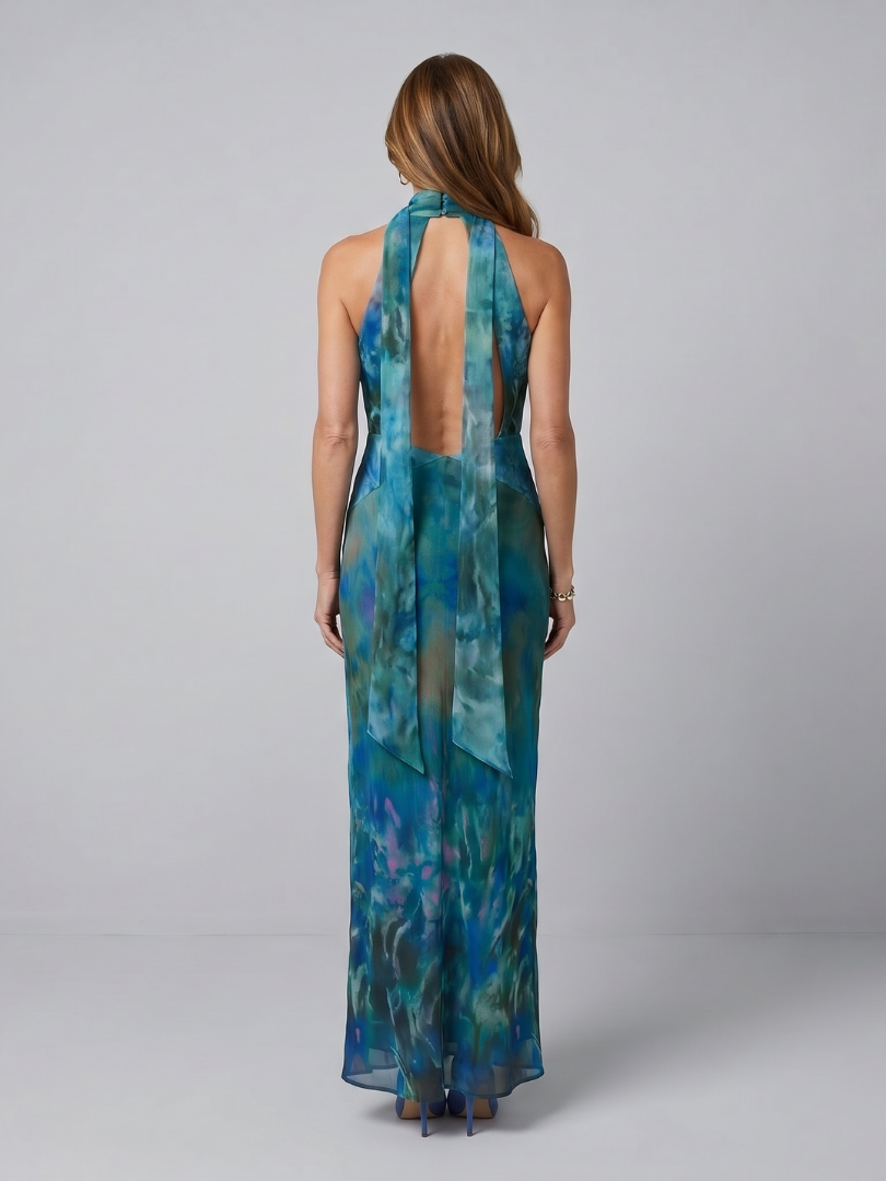 Iris - Feestelijke Maxi Jurk Dames met Halterhals en Print