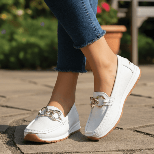 Iris - Stijlvolle Comfort Loafers Dames met Gouden Bit-Gesp en Dikke Zool