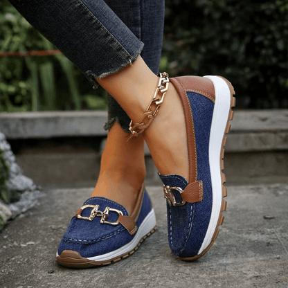 Iris - Stijlvolle Comfort Loafers Dames met Gouden Bit-Gesp en Dikke Zool
