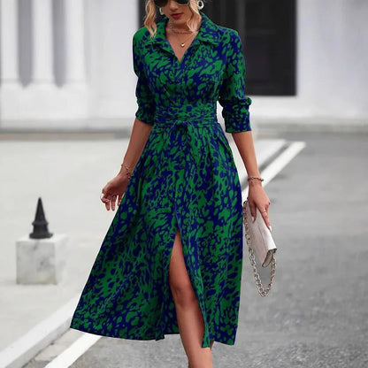 Iris - Stijlvolle Maxi Jurk Dames met Dierenprint en Ceintuur
