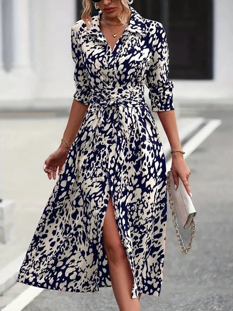 Iris - Stijlvolle Maxi Jurk Dames met Dierenprint en Ceintuur
