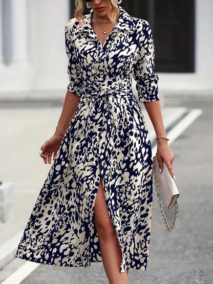 Iris - Stijlvolle Maxi Jurk Dames met Dierenprint en Ceintuur