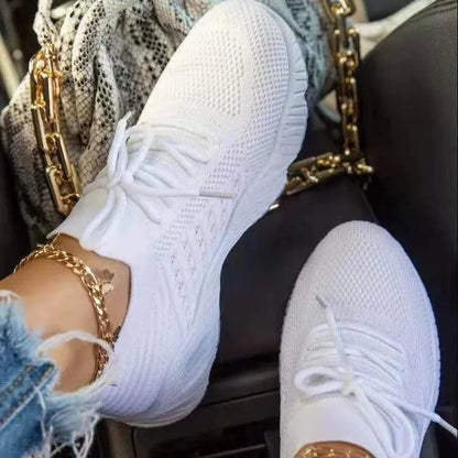 Iris - Stoere Orthopedische Damessportschoenen met Gebreid Bovenwerk en Veterstrikking