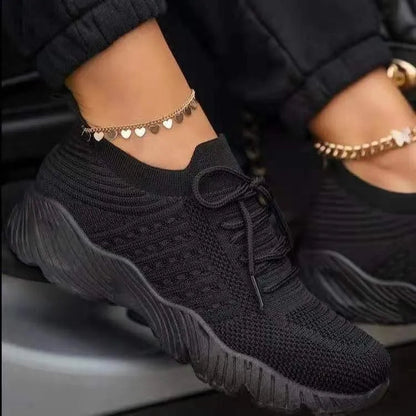 Iris - Stoere Orthopedische Damessportschoenen met Gebreid Bovenwerk en Veterstrikking