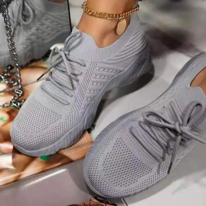 Iris - Stoere Orthopedische Damessportschoenen met Gebreid Bovenwerk en Veterstrikking