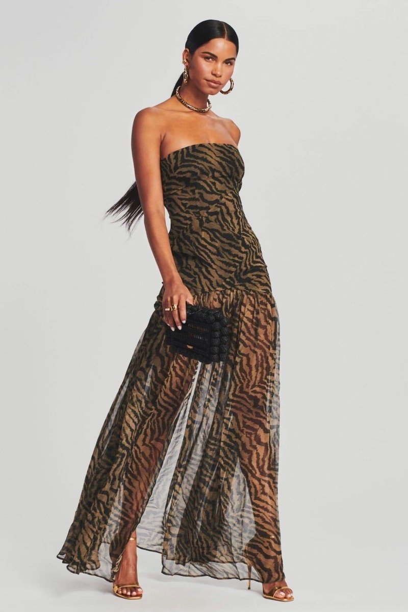 Iris - Stoere Galajurk Dames Strapless met Dierenprint en Hoge Split