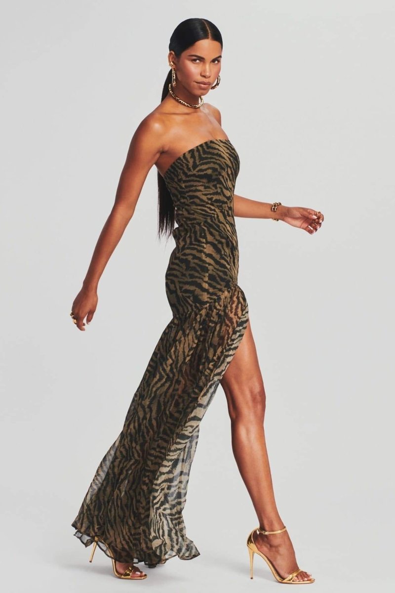 Iris - Stoere Galajurk Dames Strapless met Dierenprint en Hoge Split