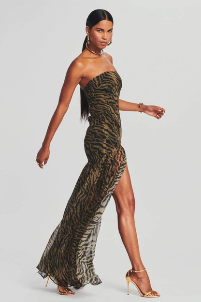 Iris - Stoere Galajurk Dames Strapless met Dierenprint en Hoge Split