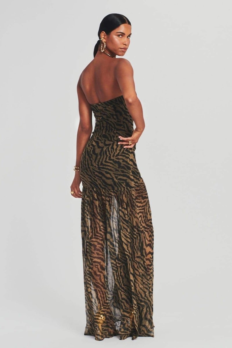 Iris - Stoere Galajurk Dames Strapless met Dierenprint en Hoge Split