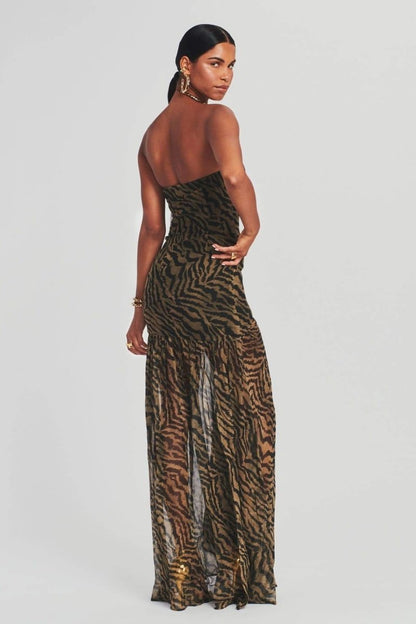 Iris - Stoere Galajurk Dames Strapless met Dierenprint en Hoge Split