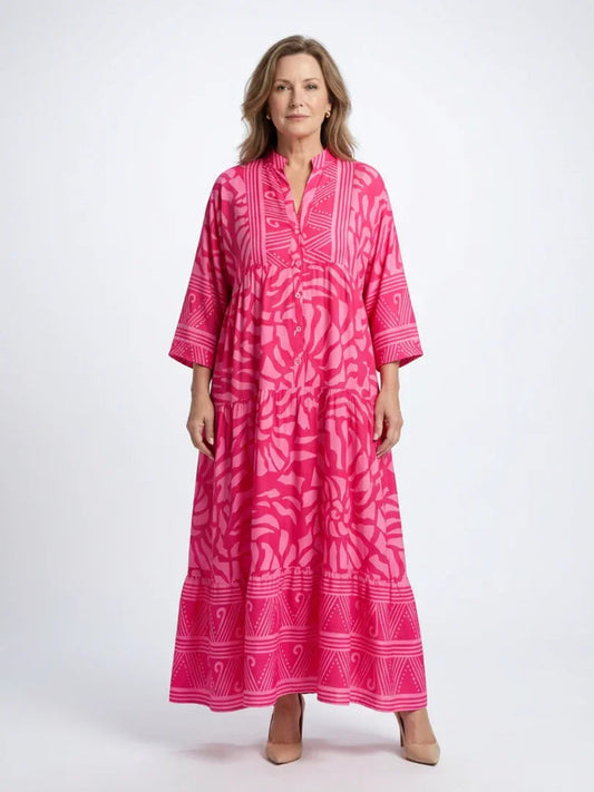 Iris - Trendy Plus Size Jurk Dames met Grafische Print en Driekwart Mouwen