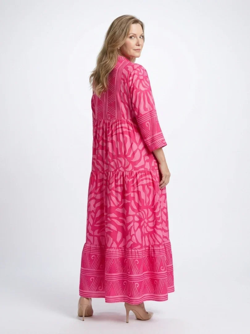 Iris - Trendy Plus Size Jurk Dames met Grafische Print en Driekwart Mouwen