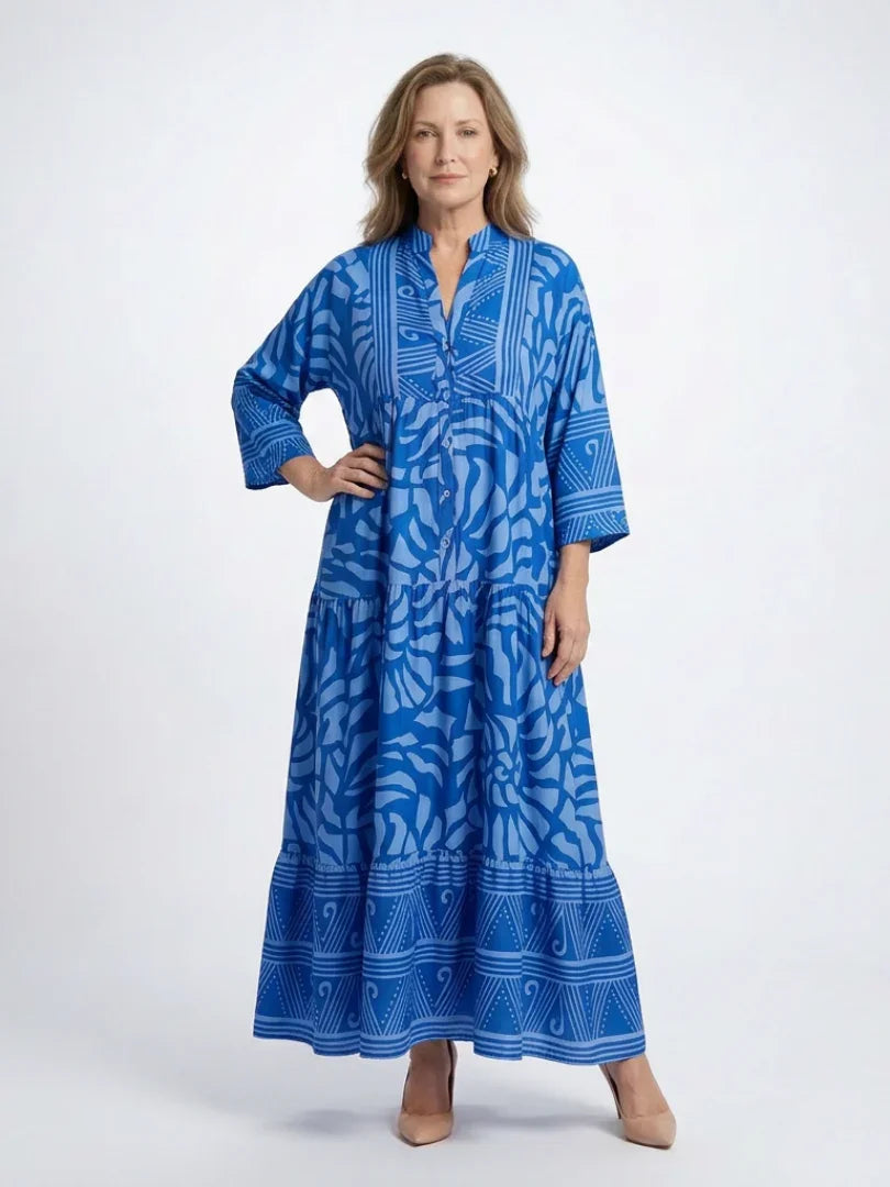Iris - Trendy Plus Size Jurk Dames met Grafische Print en Driekwart Mouwen
