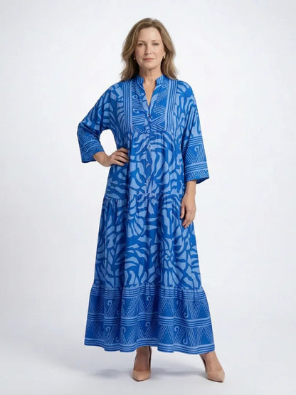 Iris - Trendy Plus Size Jurk Dames met Grafische Print en Driekwart Mouwen